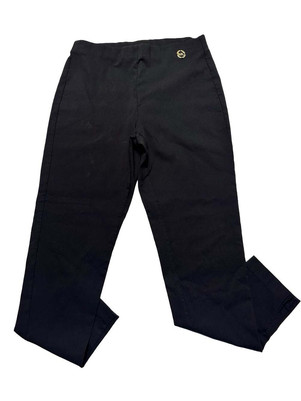 MICHAEL Michael Kors Black Gold MK Logo Tab Ankle Slit Pants Medium